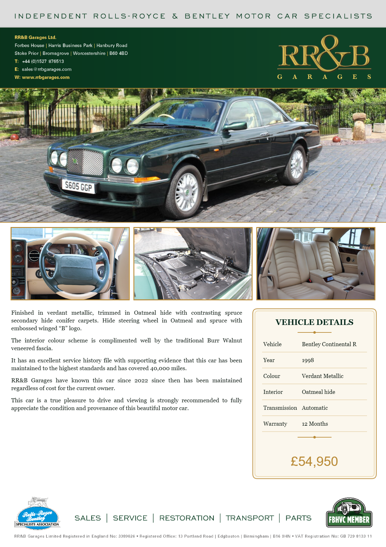 For Sale Bentley Continental R 1998 - RR&B Garages UK