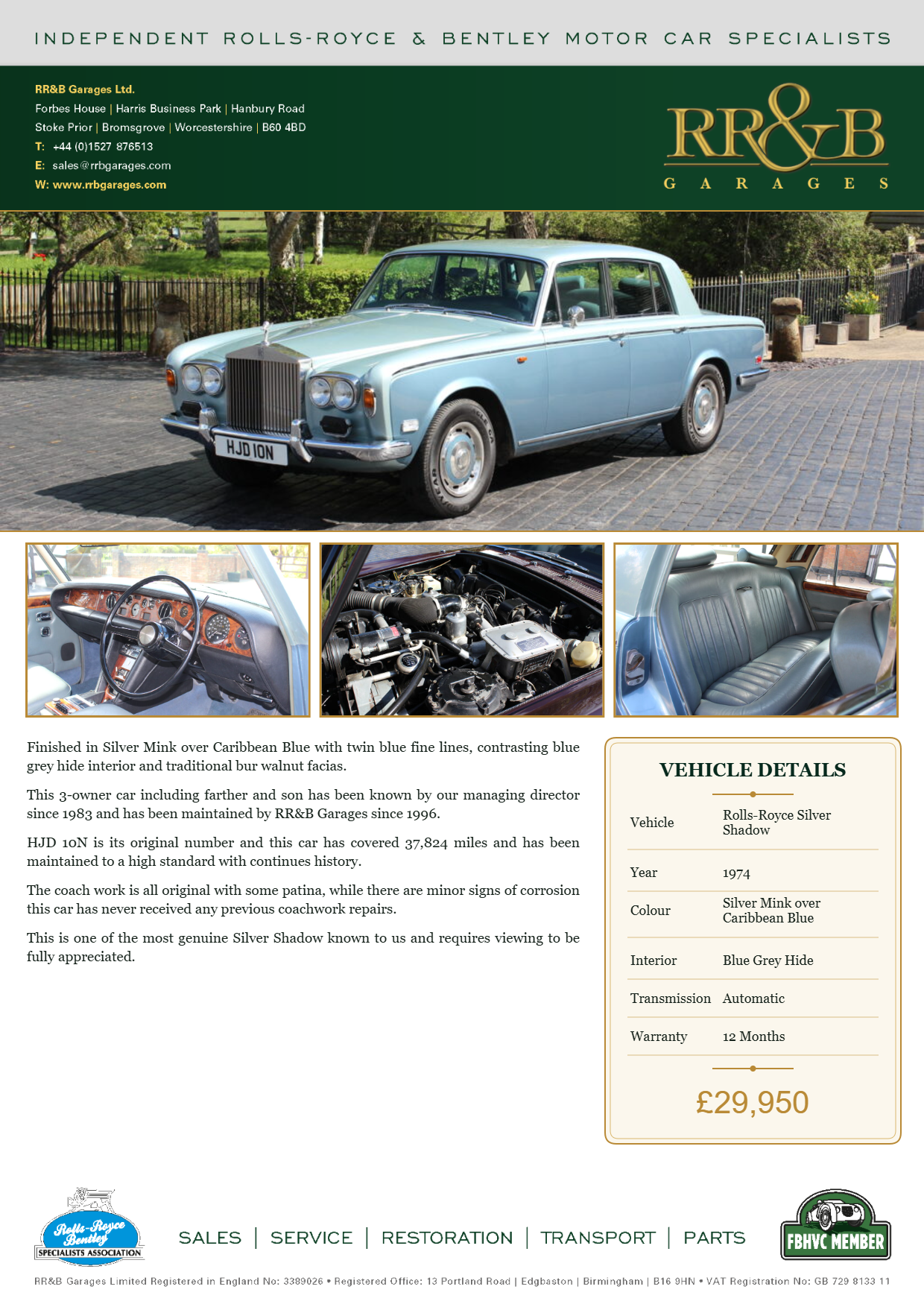 For Sale Rolls-Royce Silver Shadow 1974 - RR&B Garages UK